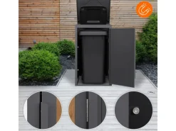 Mülltonnenbox 1Er 240L Anthrazit-Holzoptik aus Stahl*ML-Design