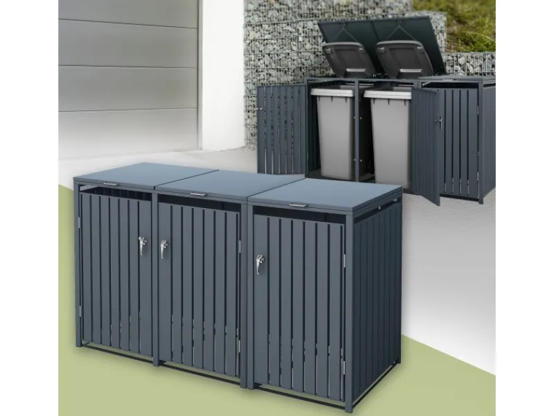 ML-Design Mülltonnenboxen|Mülltonnenbox 3Er für 3 Tonnen 240L 200x80x116,3 cm Anthrazit Stahl