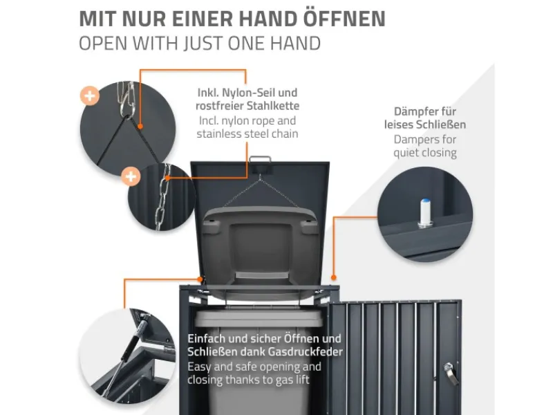 ML-Design Mülltonnenboxen|Mülltonnenbox 1Er für 1 Tonne 240L 68x80x116,3 cm Anthrazit Stahl