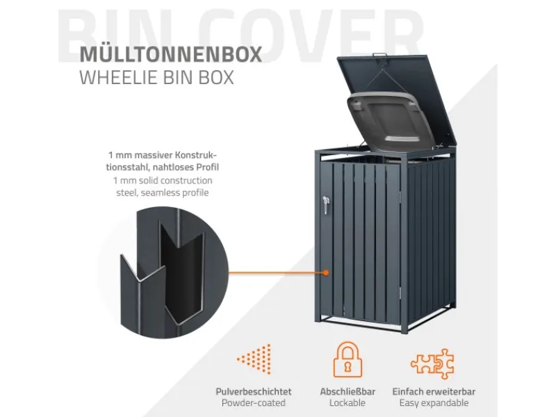 ML-Design Mülltonnenboxen|Mülltonnenbox 1Er für 1 Tonne 240L 68x80x116,3 cm Anthrazit Stahl