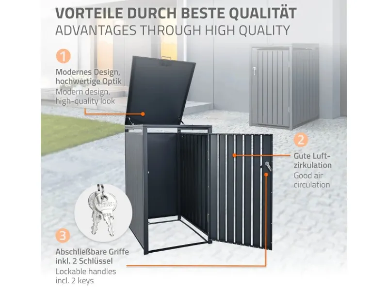 ML-Design Mülltonnenboxen|Mülltonnenbox 1Er für 1 Tonne 240L 68x80x116,3 cm Anthrazit Stahl