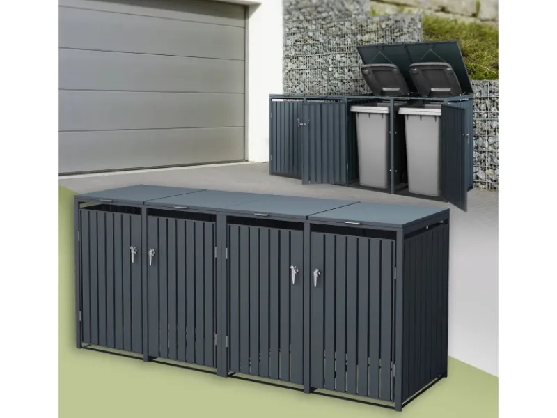 Mülltonnenbox 4Er für 4 Tonnen 240L 264x80x116,3 cm Anthrazit Stahl*ML-Design New
