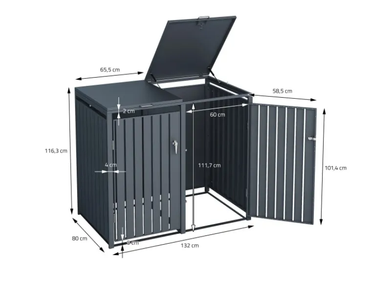 Mülltonnenbox 4Er für 4 Tonnen 240L 264x80x116,3 cm Anthrazit Stahl*ML-Design New