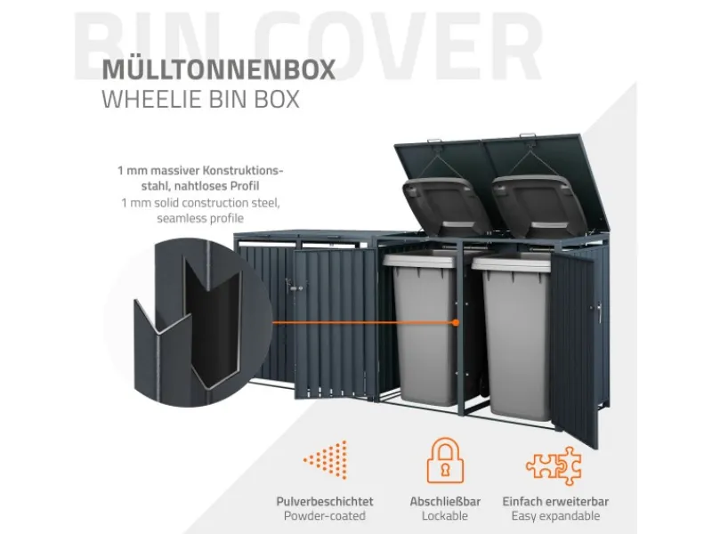 Mülltonnenbox 4Er für 4 Tonnen 240L 264x80x116,3 cm Anthrazit Stahl*ML-Design New
