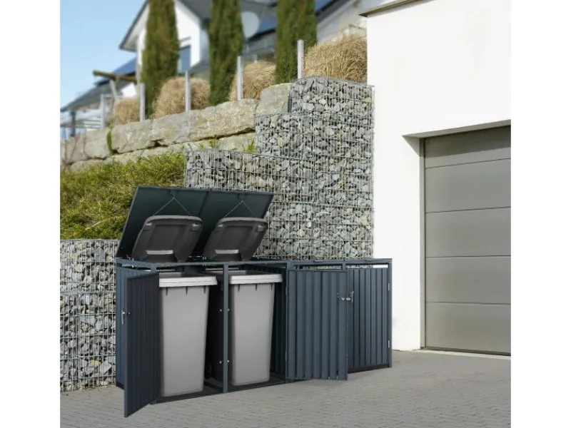 Mülltonnenbox 4Er für 4 Tonnen 240L 264x80x116,3 cm Anthrazit Stahl*ML-Design New