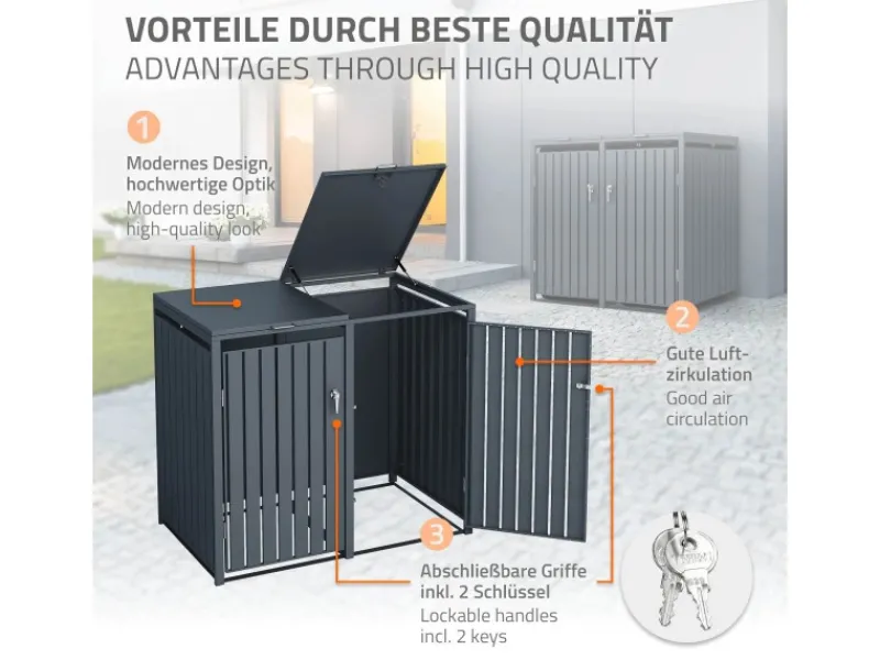 Mülltonnenbox 4Er für 4 Tonnen 240L 264x80x116,3 cm Anthrazit Stahl*ML-Design New