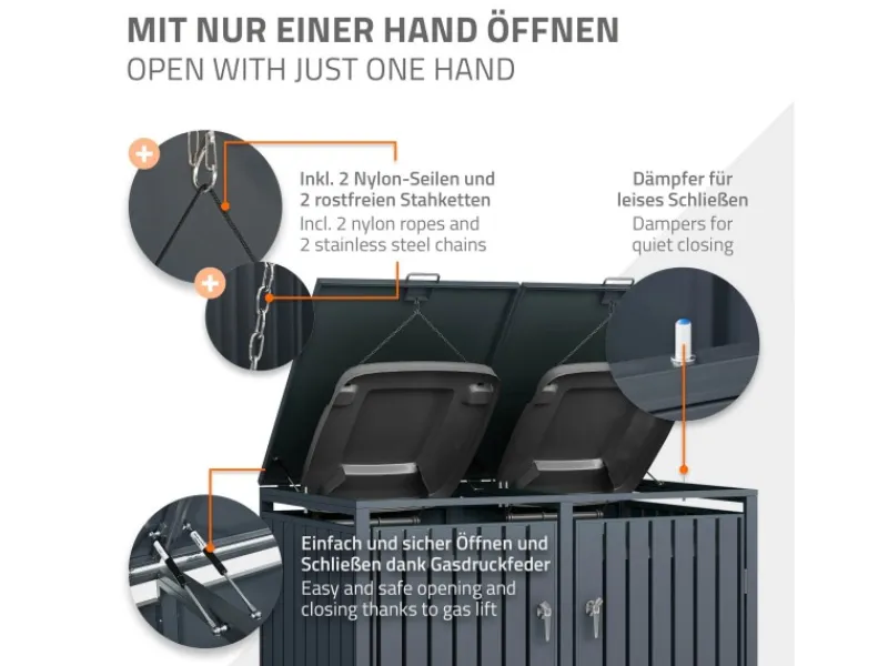 Mülltonnenbox 4Er für 4 Tonnen 240L 264x80x116,3 cm Anthrazit Stahl*ML-Design New
