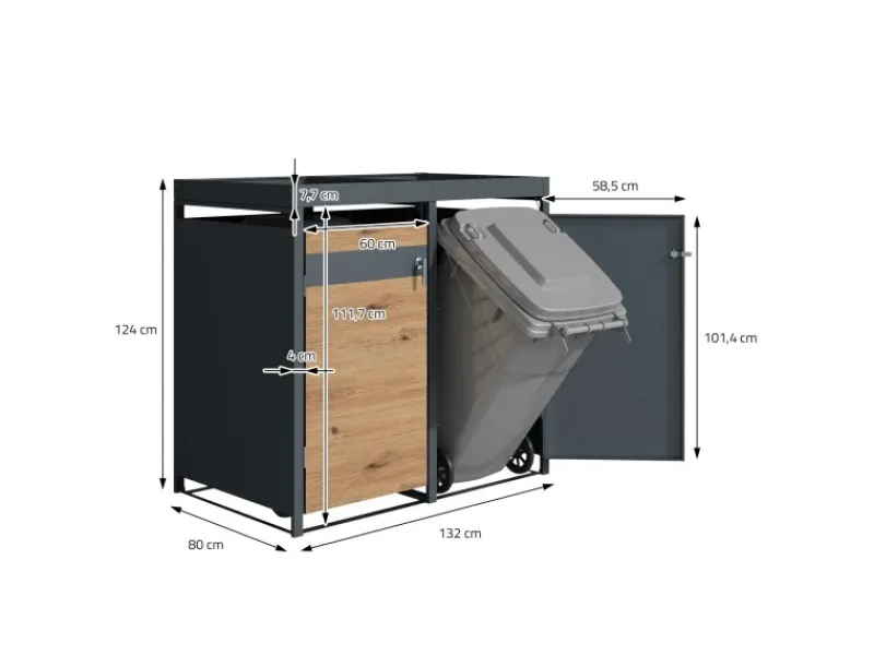 ML-Design Mülltonnenboxen|Mülltonnenbox 3Er Pflanzdach 200x80x116,3cm Anthrazit-Eiche