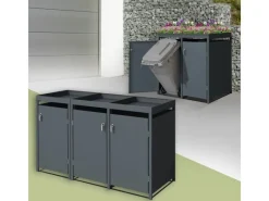 Mülltonnenbox 3Er mit Pflanzdach 240L 200x80x124cm Anthrazit aus Stahl*ML-Design Clearance