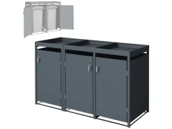 Mülltonnenbox 3Er mit Pflanzdach 240L 200x80x124cm Anthrazit aus Stahl*ML-Design Clearance