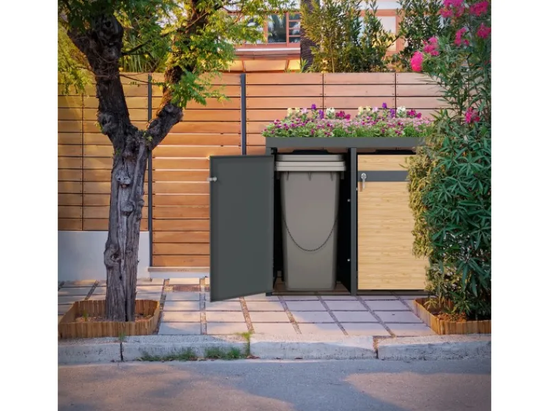 Mülltonnenbox 4Er Pflanzdach 240L -Lärchenoptik*ML-Design Outlet