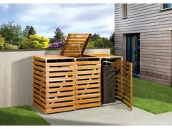 Mülltonnenboxen|Mülltonnenbox für 3 Tonnen Honigbraun imprägniert