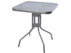 BistRotisch Glas und Metalll Eckig 60x60x70cmSilberfarben Balkontisch Gartentisch Glastisch*Mojawo Discount