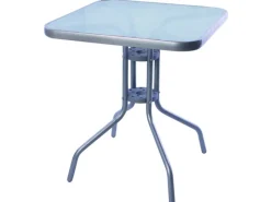 BistRotisch Glas und Metalll Eckig 60x60x70cmSilberfarben Balkontisch Gartentisch Glastisch*Mojawo Discount