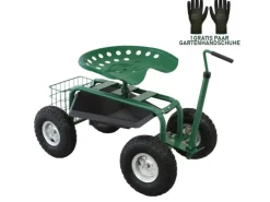 Monstershop Gartenhandgeräte|Fahrbarer Gartensitz mit Werkzeugfach und Korb