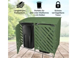Monstershop Mülltonnenboxen|Mülltonnenbox Garten 2er Tonne Holz  Salbeigrün
