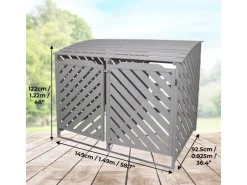 Monstershop Mülltonnenboxen|Mülltonnenverkleidung 2er Tonnen 240L Holz grau gewaschen