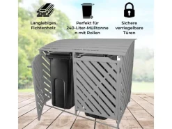 Monstershop Mülltonnenboxen|Mülltonnenverkleidung 2er Tonnen 240L Holz grau gewaschen