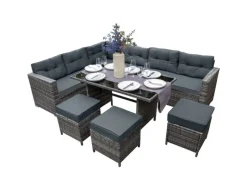 Monstershop Lounge-Gartenmöbel|Gartenmöbel-Sets|Polyrattan Gartenmöbel Set Grau