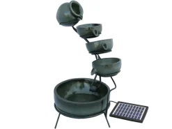 Monstershop Gartenbrunnen|Brunnenpumpe|Solar Kaskadenbrunnen mit Akku Grun