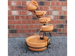 Monstershop Gartenbrunnen|Brunnenpumpe|Solar Kaskadenbrunnen mit Akku Terracotta
