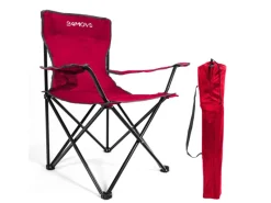 24Move Campingzubehör|Campingstuhl Faltstuhl rot mit Getränkehalter und Tragetasche Outdoor faltbar max. 100kg
