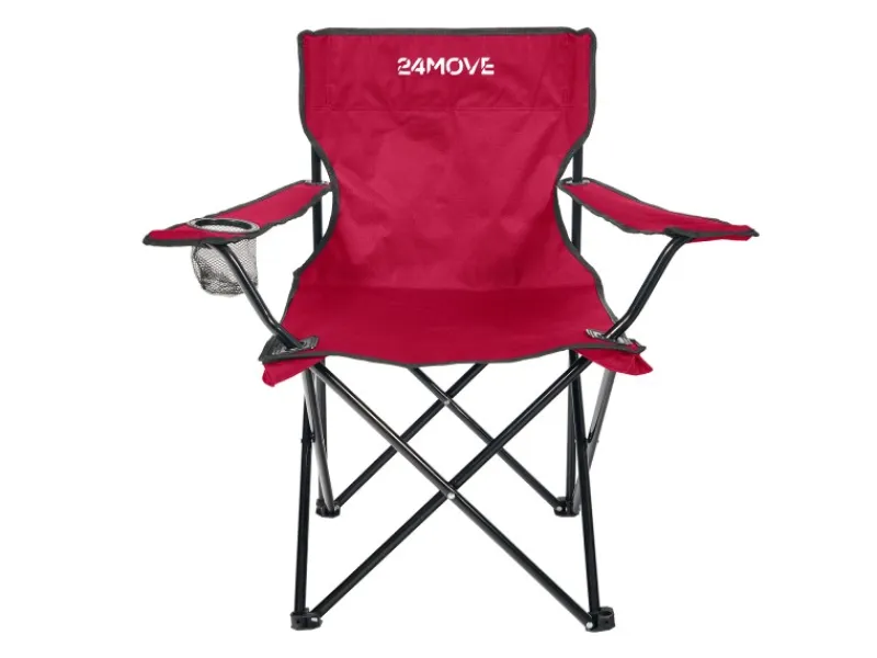 24Move Campingzubehör|Campingstuhl Faltstuhl rot mit Getränkehalter und Tragetasche Outdoor faltbar max. 100kg