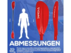 24Move Wassersport|Bootssport|Doppelpaddel Aluminium Paddel Stand-Up Paddling Kajak 220CM Verstellbar Rot
