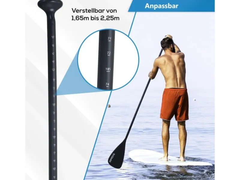Paddel Doppelpaddel 2in1 - SUP Stand Up Board- Kajak - Aluminium 230cm - Schwarz*24Move Online