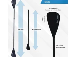 Paddel Doppelpaddel 2in1 - SUP Stand Up Board- Kajak - Aluminium 230cm - Schwarz*24Move Online