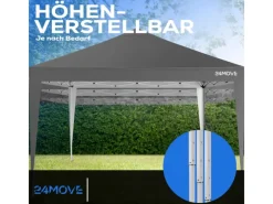 24Move Pavillons|Pavillon 3x3m UV-Schutz 50+ Wasserdicht & winterfest mit Tasche Grau