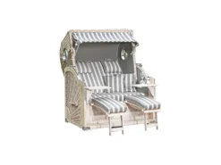 Strandkörbe|Natur24 Gartenstrandkorb Rustikal 500 Plus-Comfort 2-Sitzer Mahagoni Weiß