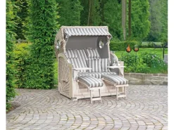 Strandkörbe|Natur24 Gartenstrandkorb Rustikal 500 Plus-Comfort 2-Sitzer Mahagoni Weiß