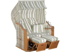 Strandkörbe|Natur24 Gartenstrandkorb Rustikal 250 Plus 2-Sitzer Antikweiß-Beige