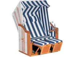 Strandkörbe|Natur24 Gartenstrandkorb Rustikal 50 2-Sitzer Kunststoffgeflecht Weiß-Blau