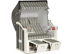 Natur24 Strandkorb Classic Halbliegemodell 2-Sitzer Schwarz / Weiß* Discount