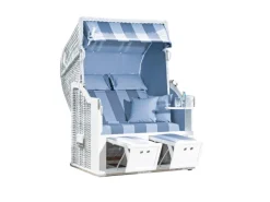 Natur24 Strandkorb Classic 2-Sitzer mit PE-Gleitern Blau / Weiß* Outlet