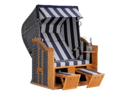Natur24 Strandkorb Classic Halbliegemodell 2-Sitzer Blau / Weiß* Outlet