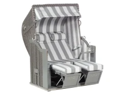 Strandkörbe|Natur24 Strandkorb Classic Halbliegemodell 2-Sitzer Anthrazit Gestreift