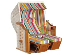 Strandkörbe|Natur24 Strandkorb Classic Halbliegemodell 2-Sitzer Weiß Bunt Gestreift