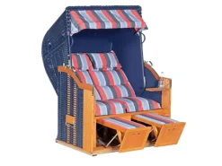 Natur24 Strandkorb Classic Halbliegemodell 2-Sitzer Blau Gestreift* Best
