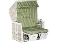 Strandkörbe|Natur24 Strandkorb Konsul Halbliegemodell 2-Sitzer Antik Weiß