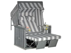 Strandkörbe|Natur24 Strandkorb Präsident Liegemodell 2-Sitzer Grau Natur24 Strandkorb Präsident Liegemodell 2-Sitzer ONIX Gartenkorb Liege