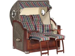 Strandkörbe|Natur24 Strandkorb Rustikal 500 Plus-Comfort 2-Sitzer Cappuccino / Rot