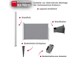 Noor Markisen|Seitenmarkise Exklusiv 160 cm x 350 cm Anthrazit