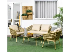 Outsunny Lounge-Gartenmöbel|Gartenmöbel-Sets|4 Tlg. Gartenmöbel-Set mit Kissen für Garten Terrasse