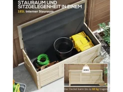 Outsunny Auflagenboxen|Auflagenbox Tannenholz Naturholz 110L x 50B x 50H cm