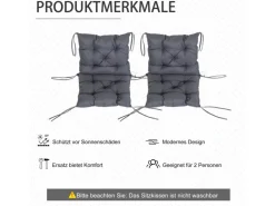 Outsunny Gartenstuhlauflagen|2er Set Auflage Gartenstuhlauflagen Sitzpolster Garten Kissen Grau