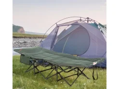 Feldbett Campingbett Campingliege Klappbett mit Becherhalter Grau*Outsunny