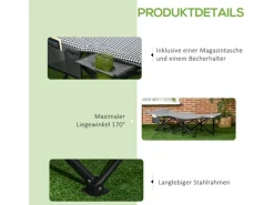 Feldbett mit Becherhalter und Tasche Schwarz*Outsunny Sale